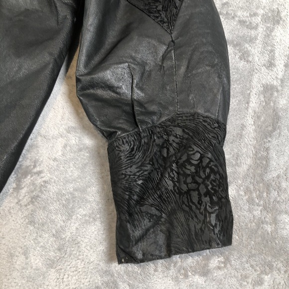 Outbrook Leather Coat Womens Large Black Long Baroque Suede Detail 80s Vintage - Picture 16 of 16